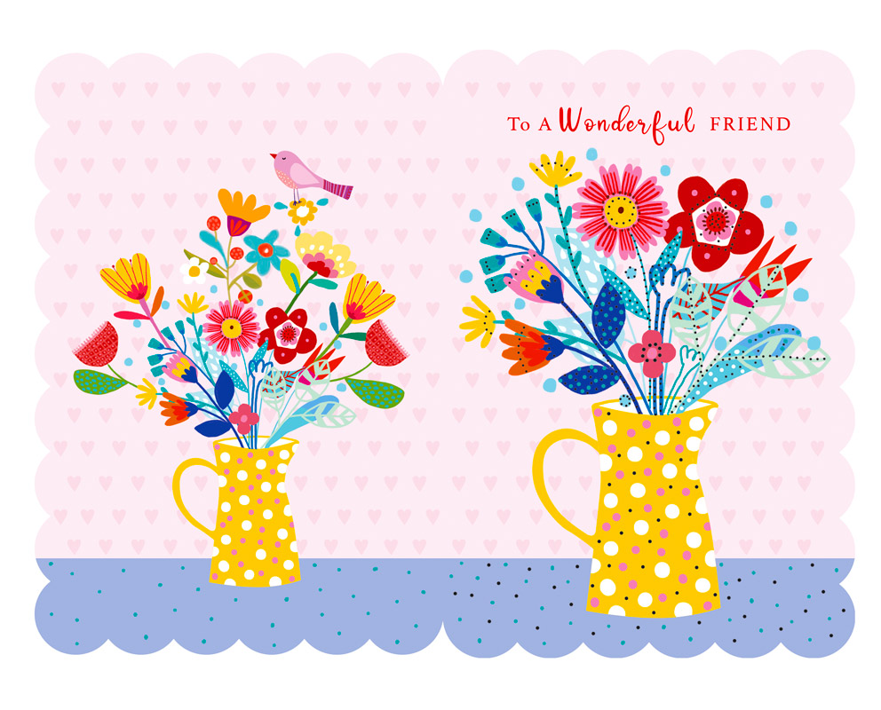 Buon Compleanno, floral design, flower pot illustration, Bohemian Melody collection designed by Marianna Jagoda for TMS International, published by Kartos.
