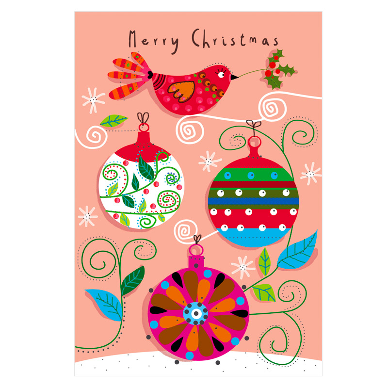 Decorative Christmas card illustration by Marianna Jagoda featuring a tall, patterned holiday candle surrounded by winter greenery, berries, and ornaments on a vibrant turquoise background. Embossing &amp; silver foil